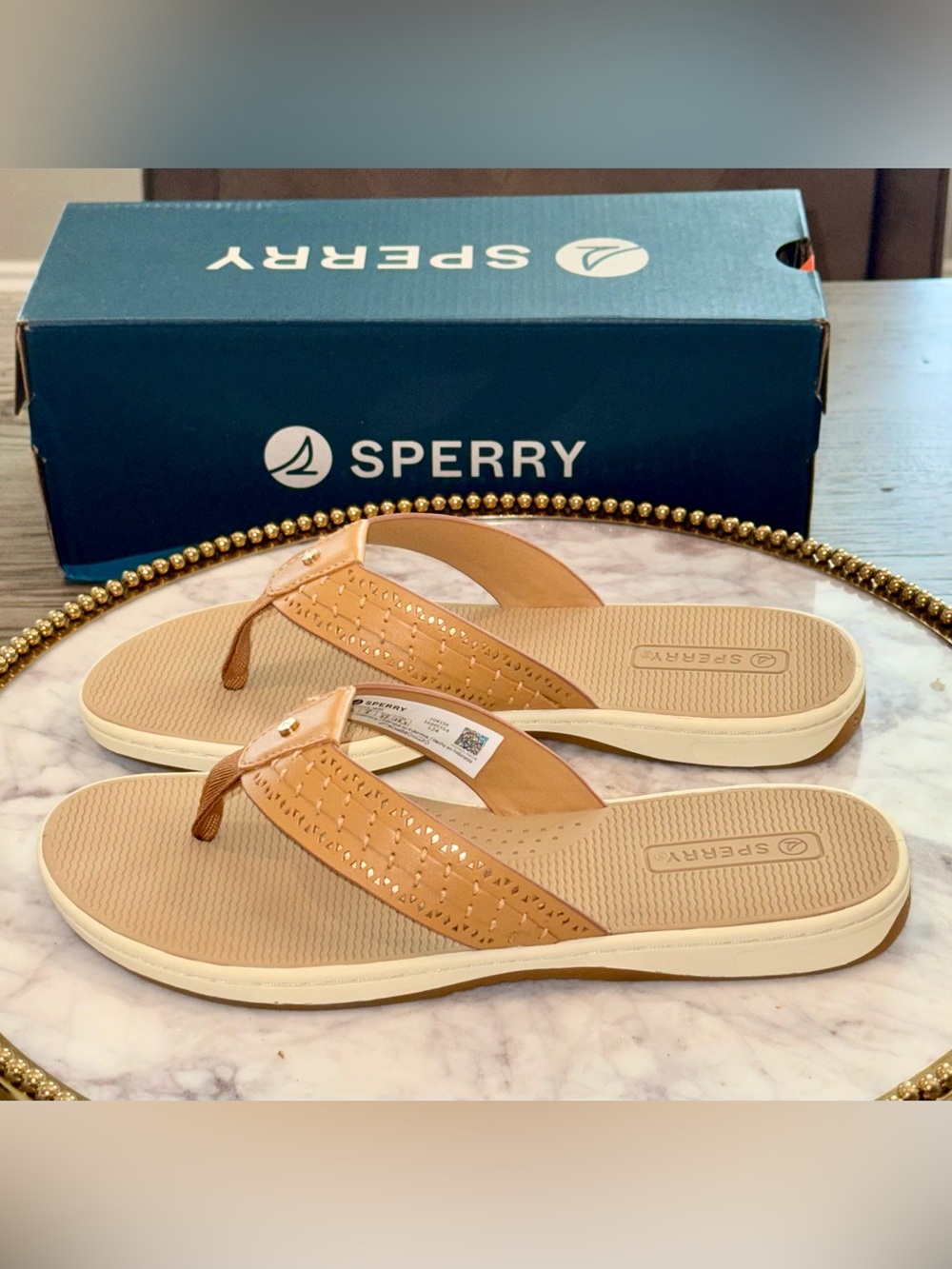 Sperry Women’s Tan Seafish3 Leather Thong Sandals | Sz. 6.5 (NWB)